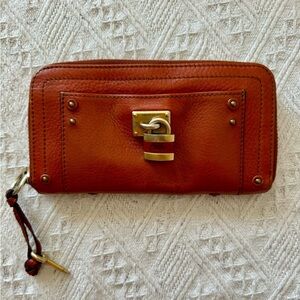 Chloe Brown Leather Wallet with Gold Accents